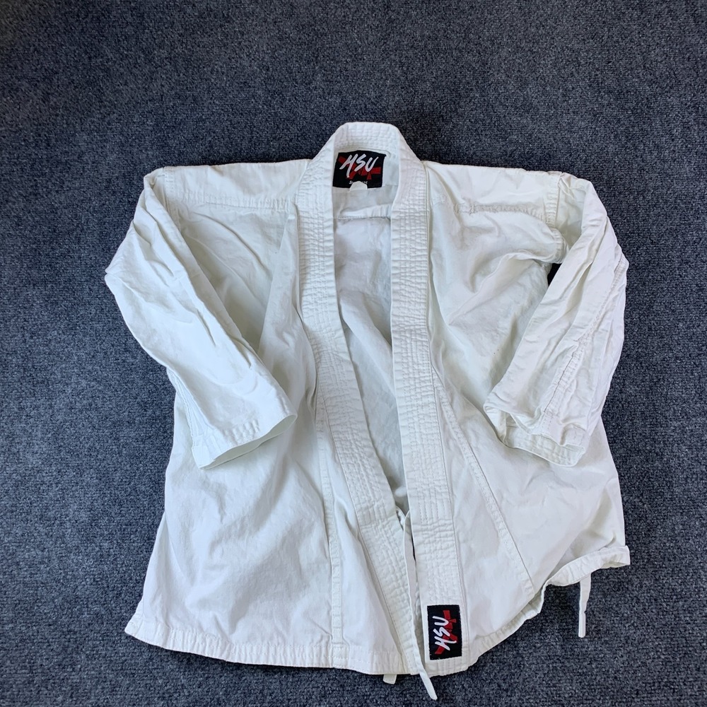 HSU Martial Arts Karate Gi Uniform Set Youth L White Logo Performance Wide Leg